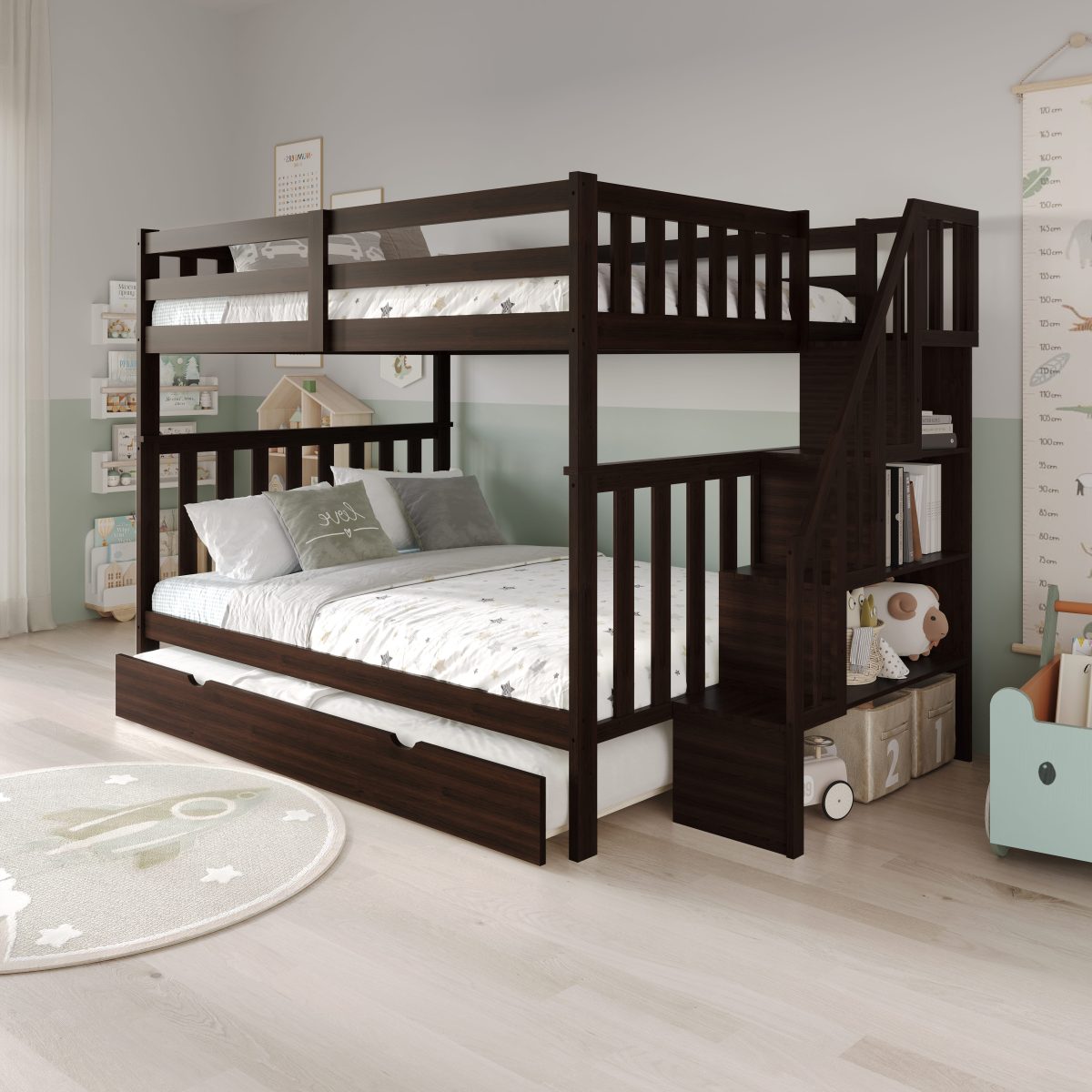 FH-2595 Double over Double Staircase Bunk Bed